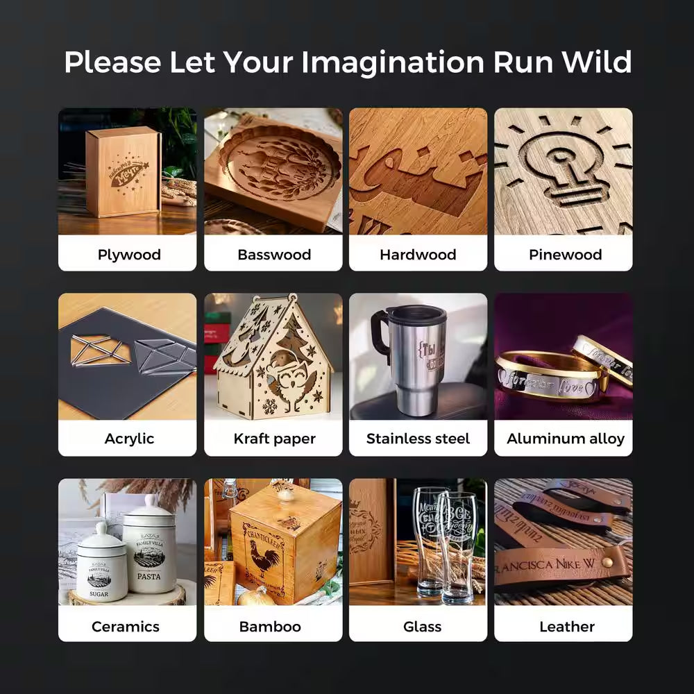 10-Watt Laser Cutter Engraver CNC Machine 15.7 In. X 15.7 In. Working Area 32-Bit Motherboard